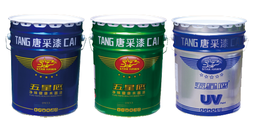 Tangcai’s supplied product packaging, including Five Star Eagle wood coatings
